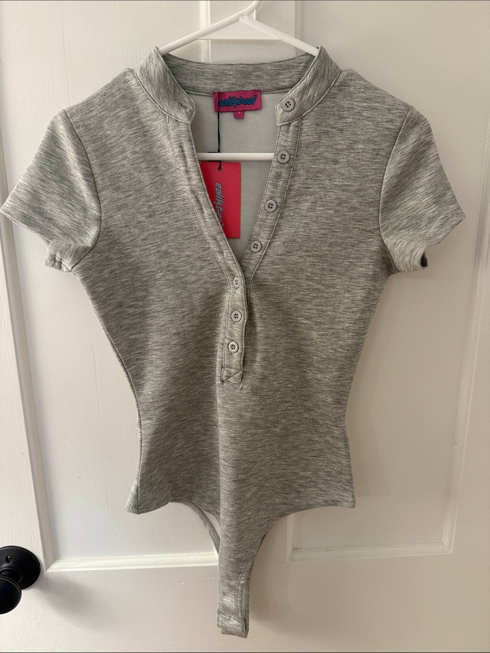 Edikted Gray Short-Sleeve Button-Up Bodysuit